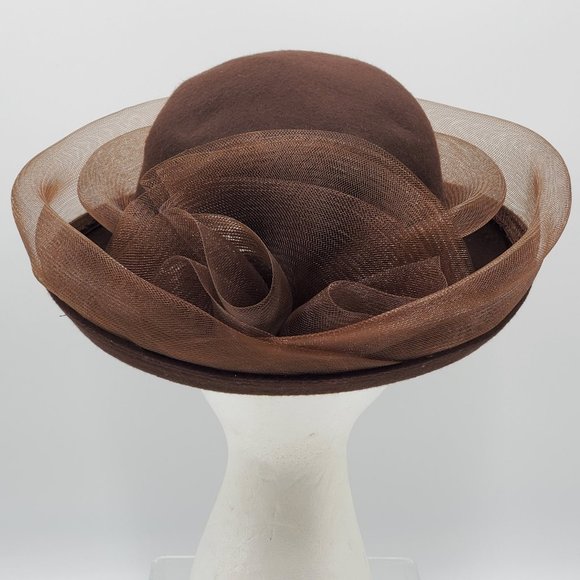Chocolate Brown Wool Hat with Tulle Trim main image 6